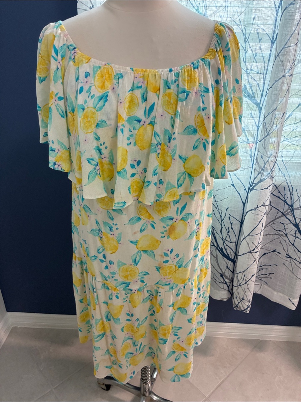 Stella Parker Lemon Print Off-Shoulder Women’s Dress